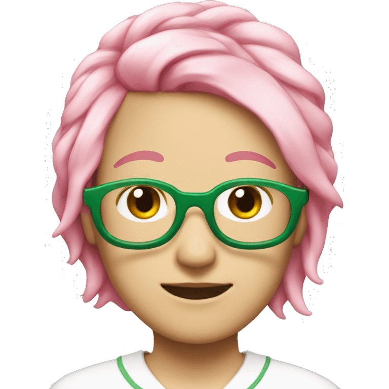 pink hair, Japanese, green color GLASSES, white, ONLY PINK HAIR JUST PINK HAIR emoji