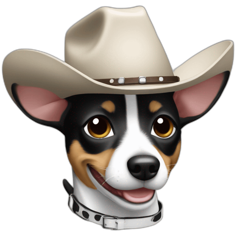 rat terrier wearing a cowboy hat smiling no brown (black and white) emoji