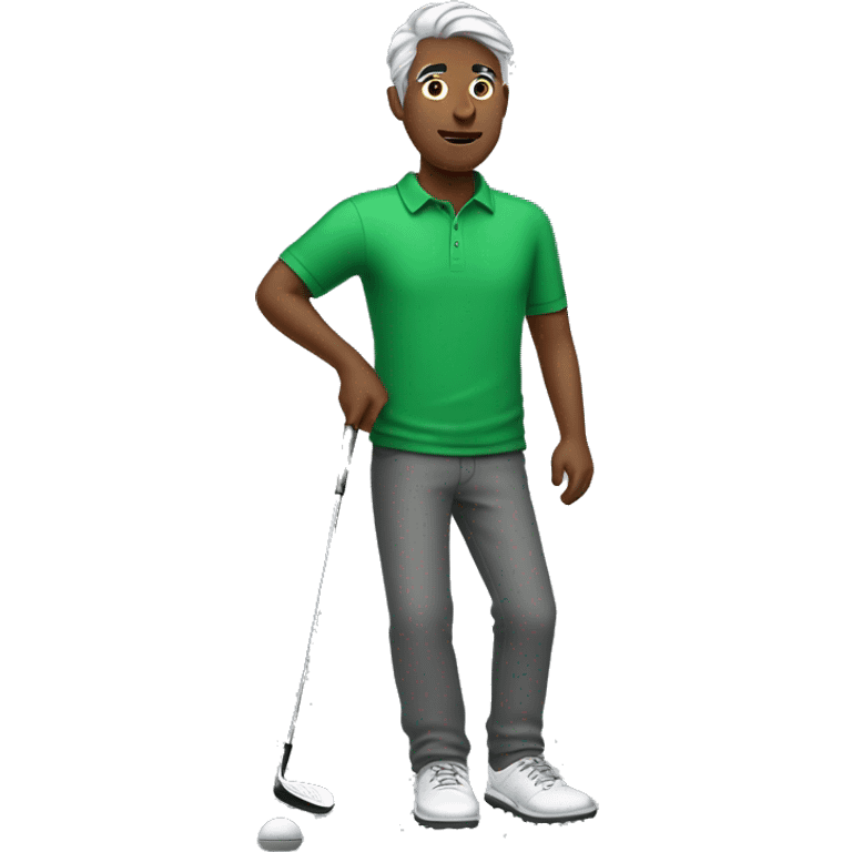 guy with green T-shirt and dark with gray hair golfing emoji