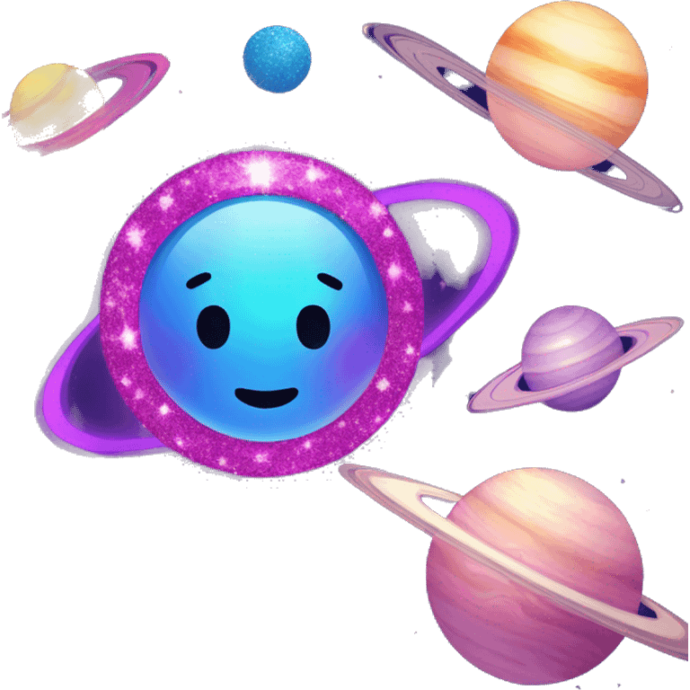 blue purple and pink glitter planet with sparkling saturn ring emoji