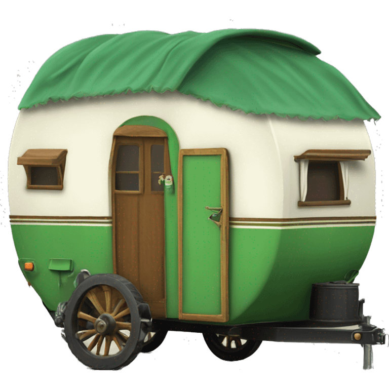 Realistic green vintage round gypsy caravan wagon camper emoji