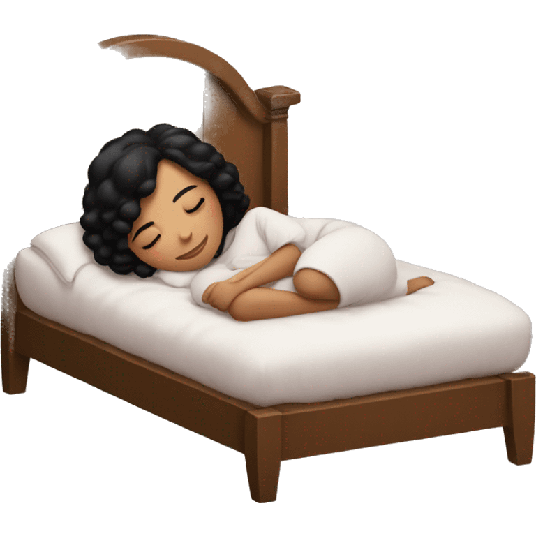 Girl with black hair sleeping in a cozy christmas bed emoji