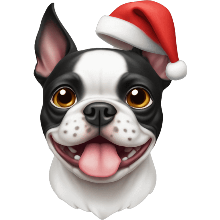 Boston terrier dog with Santa hat on  emoji