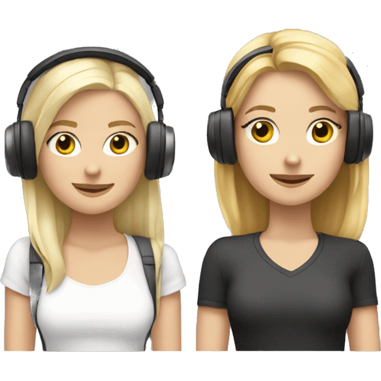 2 Caucasian friends with headphones blonde and brunette    emoji