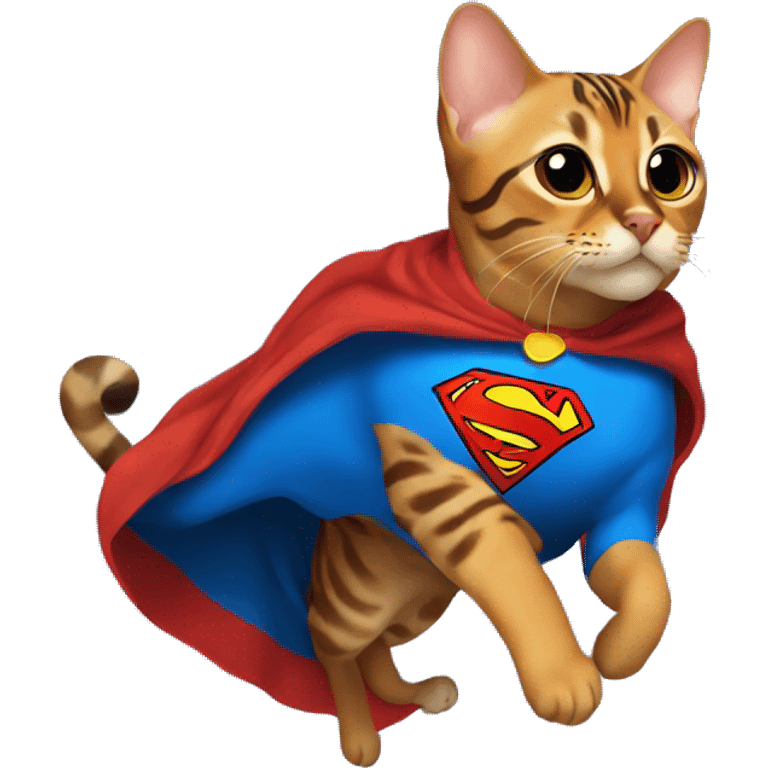 Bengal Cat with Superman cape flying  emoji