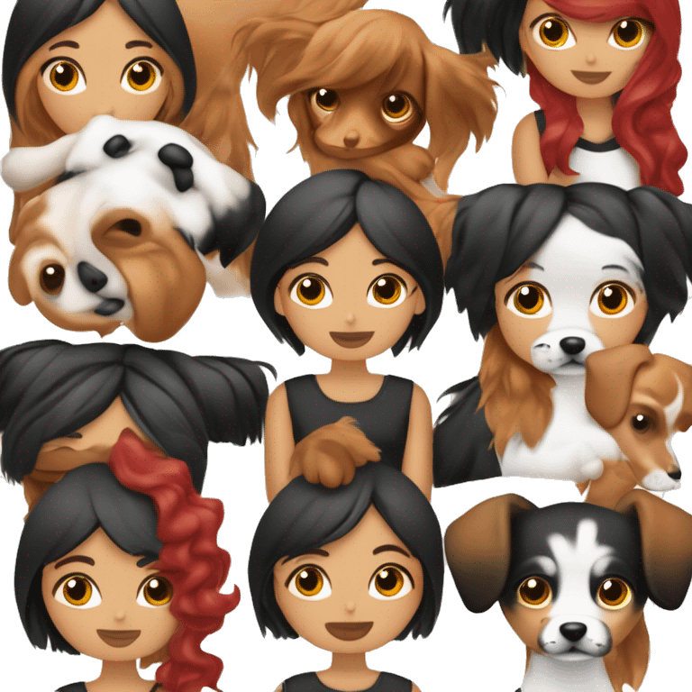 Chica de cabello rojo con sus dos perros maltés, uno blanco y el otro negro emoji