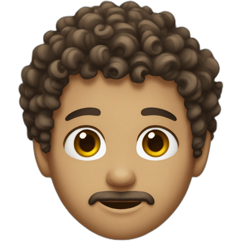 Curly short hair, brown light skin, big nose, short beard, brown eyes emoji