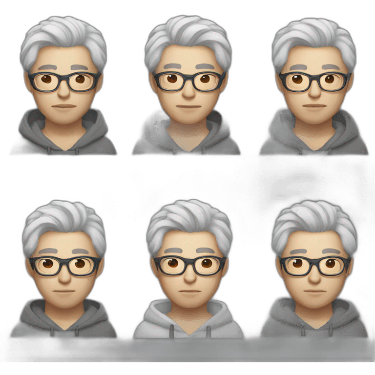 man with korean style hair / white skin/ white glasses/grey hoody emoji