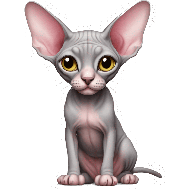 A skinny, gray-pink sphynx cat emoji