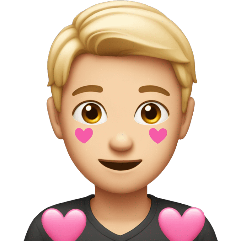 Emoji blushing with pink hearts emoji