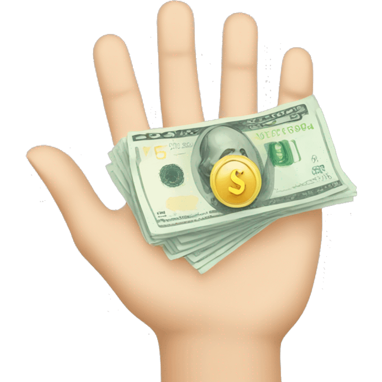 a hand with light skin and manicure holding euro money emoji