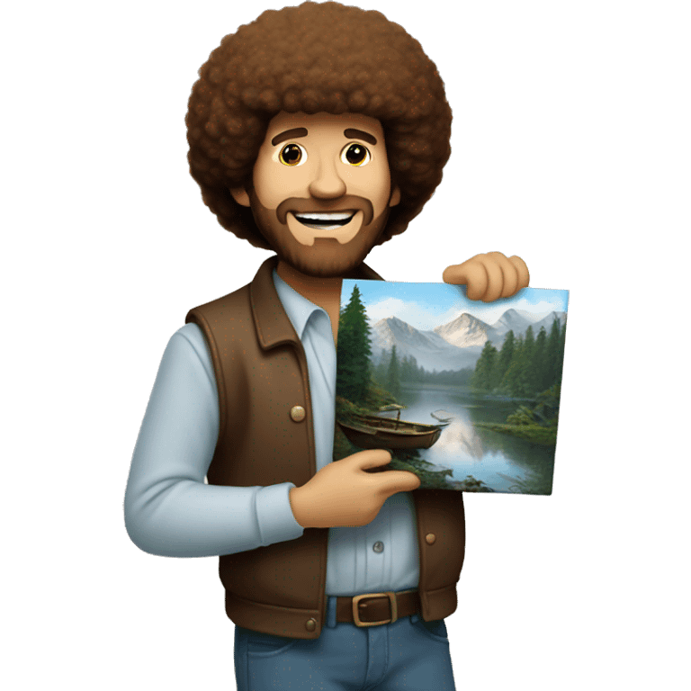 Bob Ross holding a painting emoji