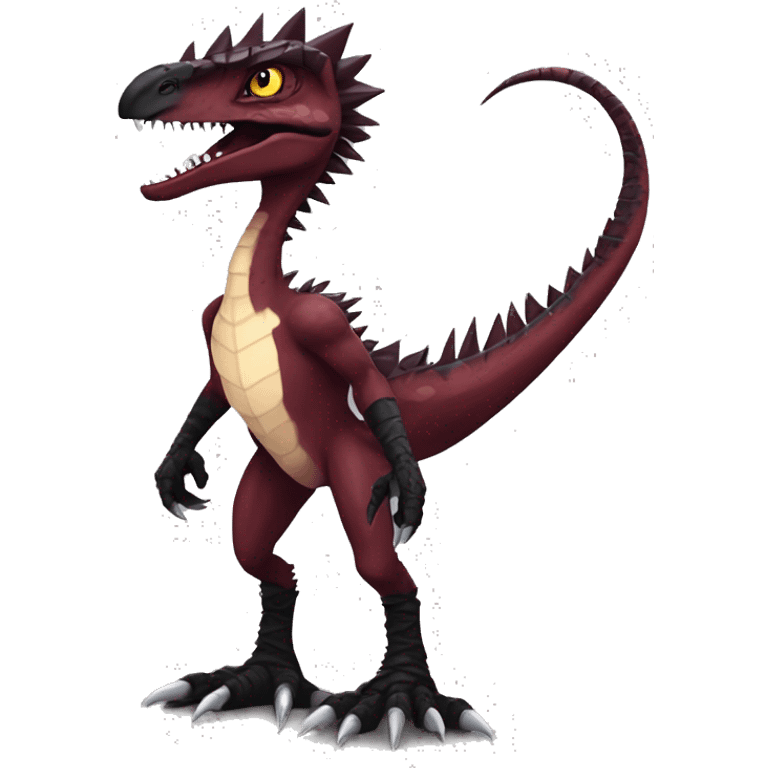 Maroon edgy badass modern sexy handsome punk velociraptor-dragon-Digimon, with black spiky mane, full body emoji