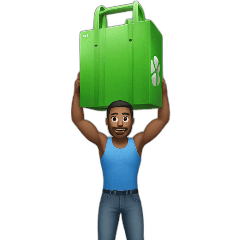 A man who lifts a giant Xbox  emoji