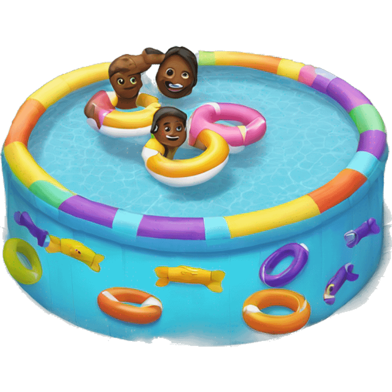 pool with pool rings and a cake emoji