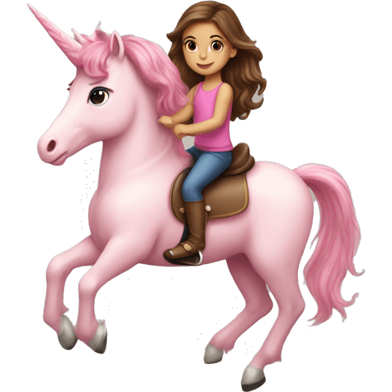 Brown hair light skin little girl riding a pink unicorn emoji