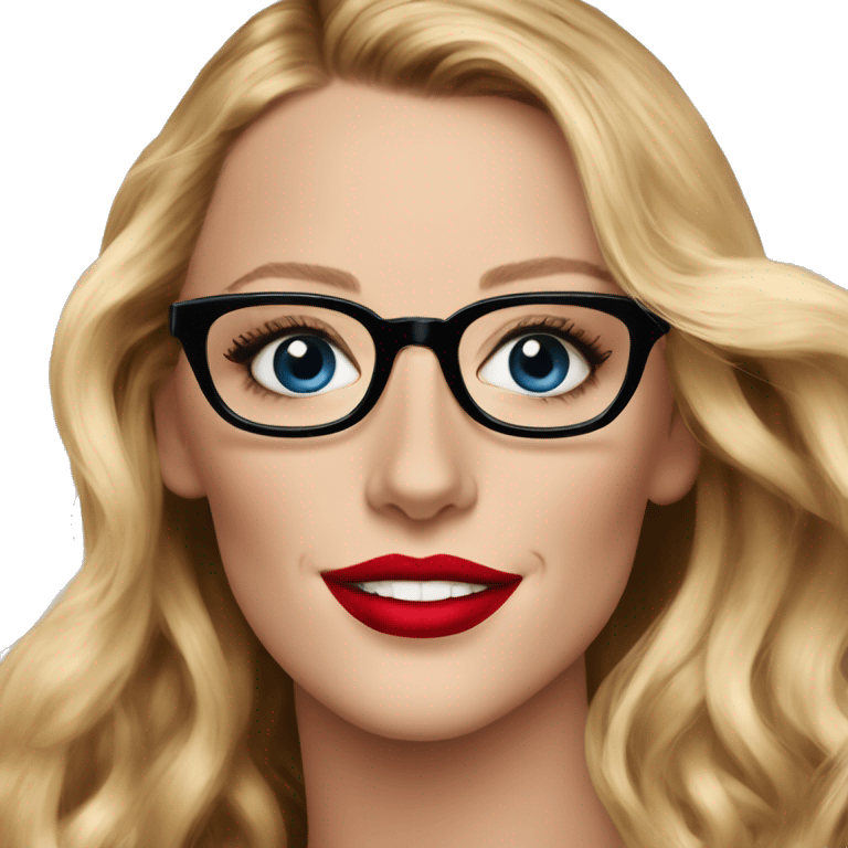 Blake lively blue eyes and black glasses with red lips smiling  emoji