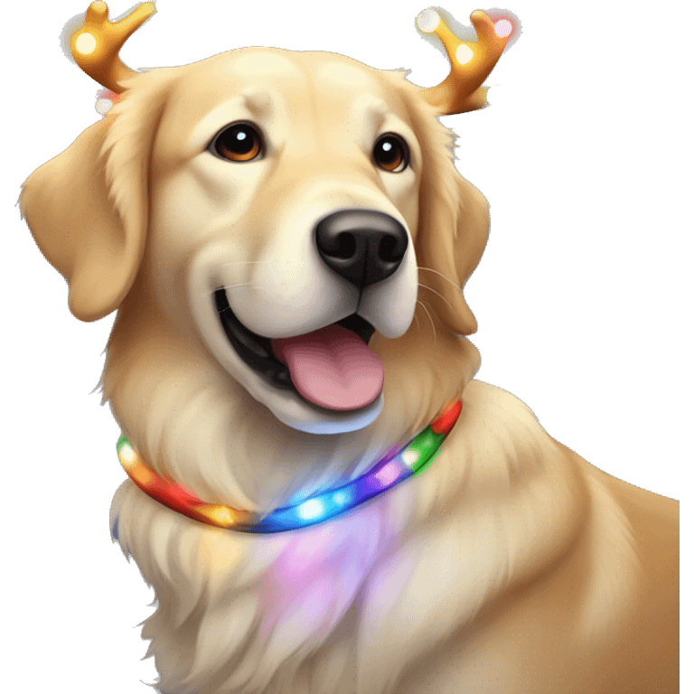 cute Christmas Retriever have their antlers glowing for the multicolor Christmas lights emoji