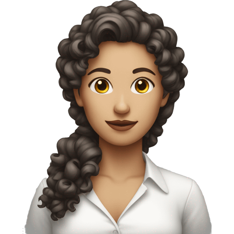 mysterious woman in white shirt and curly hair emoji