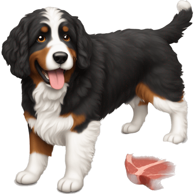  Bernerdoodle eating steak  emoji