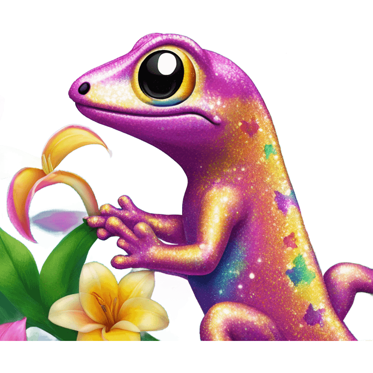 Lisa frank glitter gecko with a lily emoji