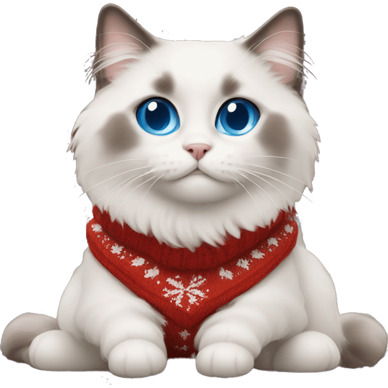 Ragdoll with blue eyes wearing a christmas sweater emoji