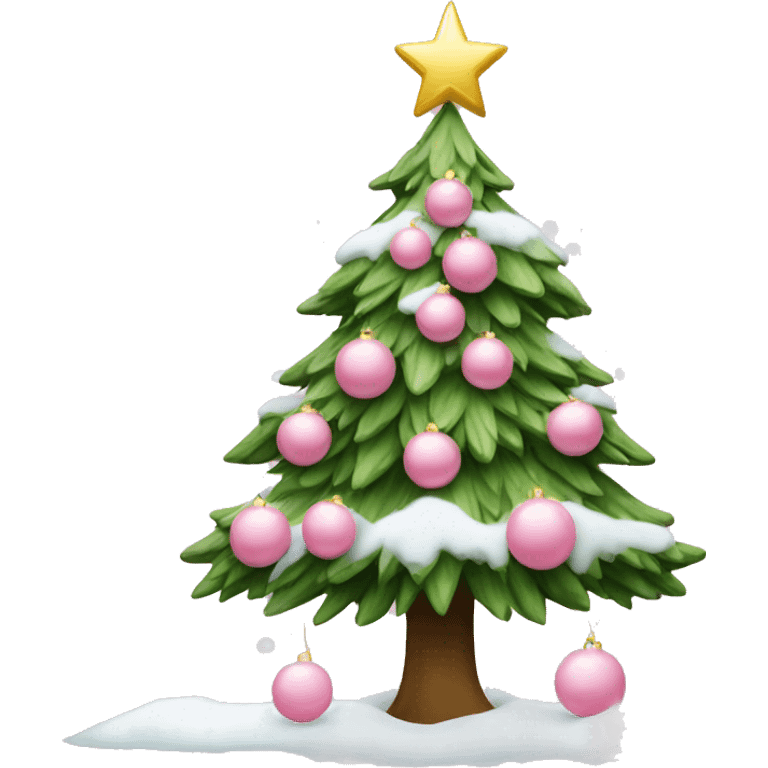 christmas tree with baby pink ornaments and snow emoji