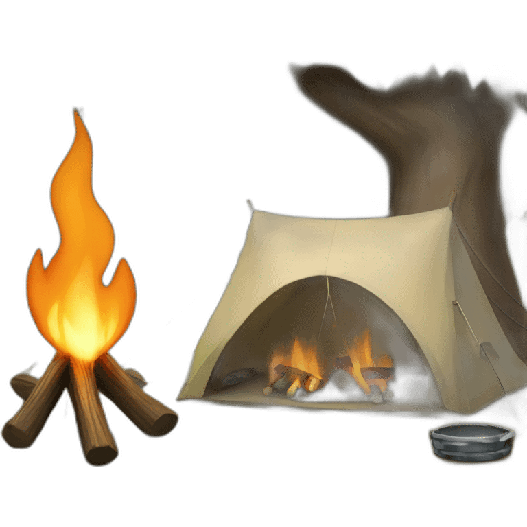 Camp tent and fireplace under tree emoji