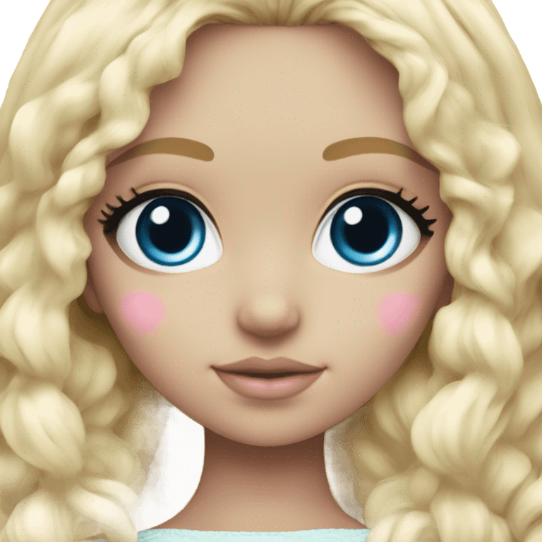 ocean blue doll eyes, blonde hair, feminine, pink, girl, angelic emoji