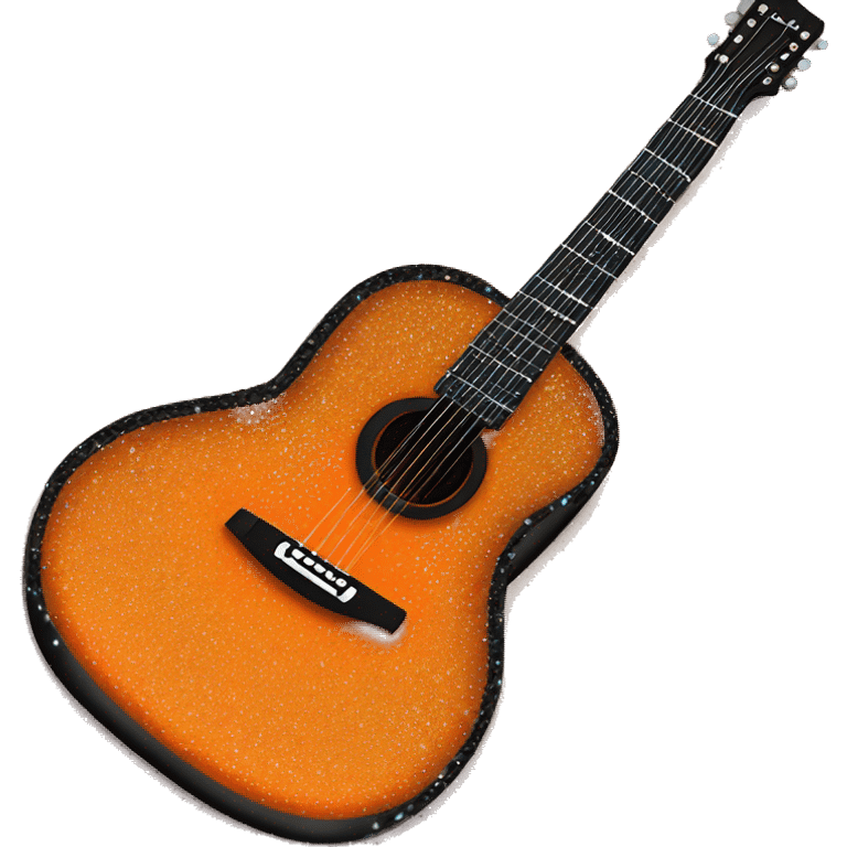 Realistic neon orange to black acoustic guitar with sparkly shiny glitter and diamonds on it. emoji