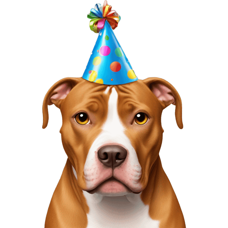 Caramel solid brown pitbull with birthday hat emoji