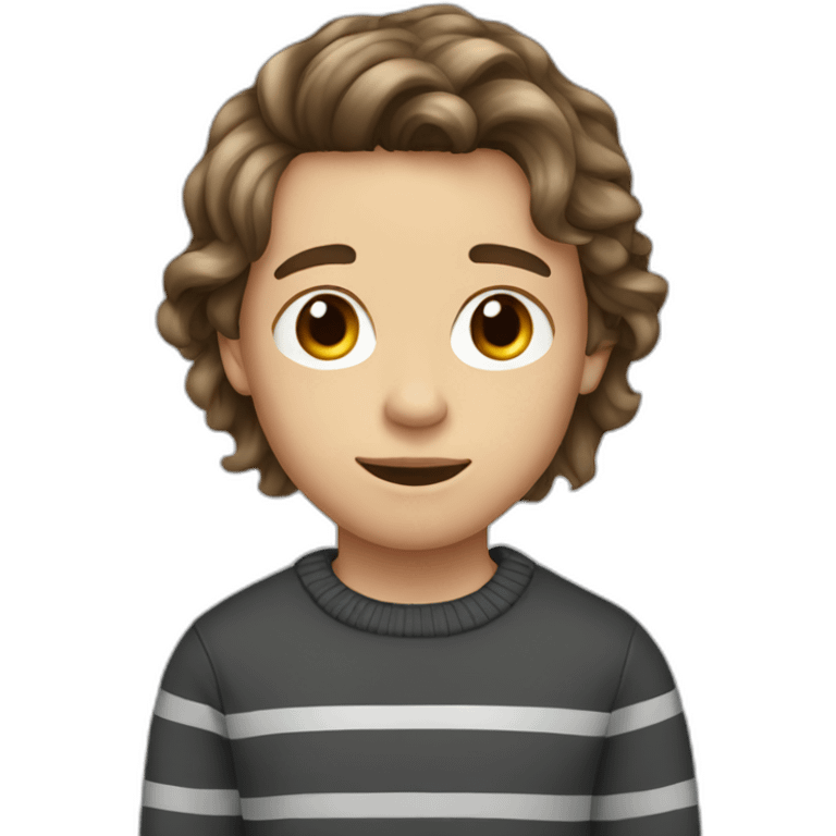 teenager boy brown long wavy hair and dark gray striped sweater emoji