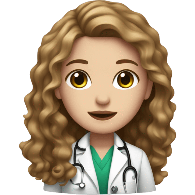 doctor, light brown hair, girl, white skin, wavy hair, freckles, green eyes, pink lips emoji