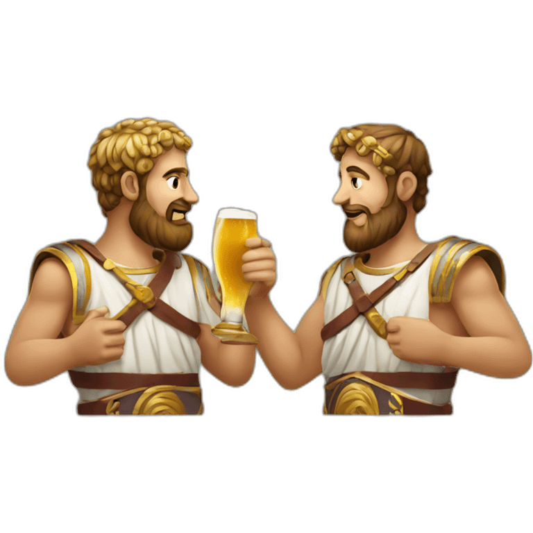 Two ancient romans standing next to each other drinking beers emoji