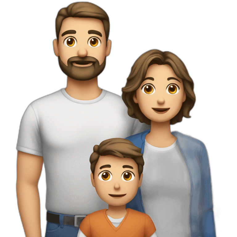 Familia padre calvo con barba, madre morena, hijo moreno con barba e hija rubia emoji