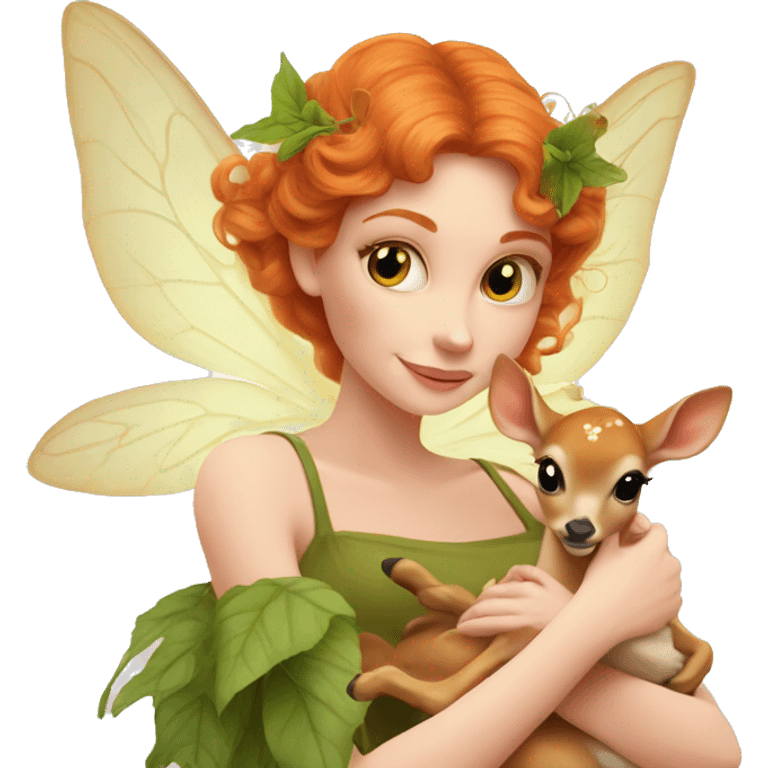 Beautiful ginger fairy with a baby fawn  emoji