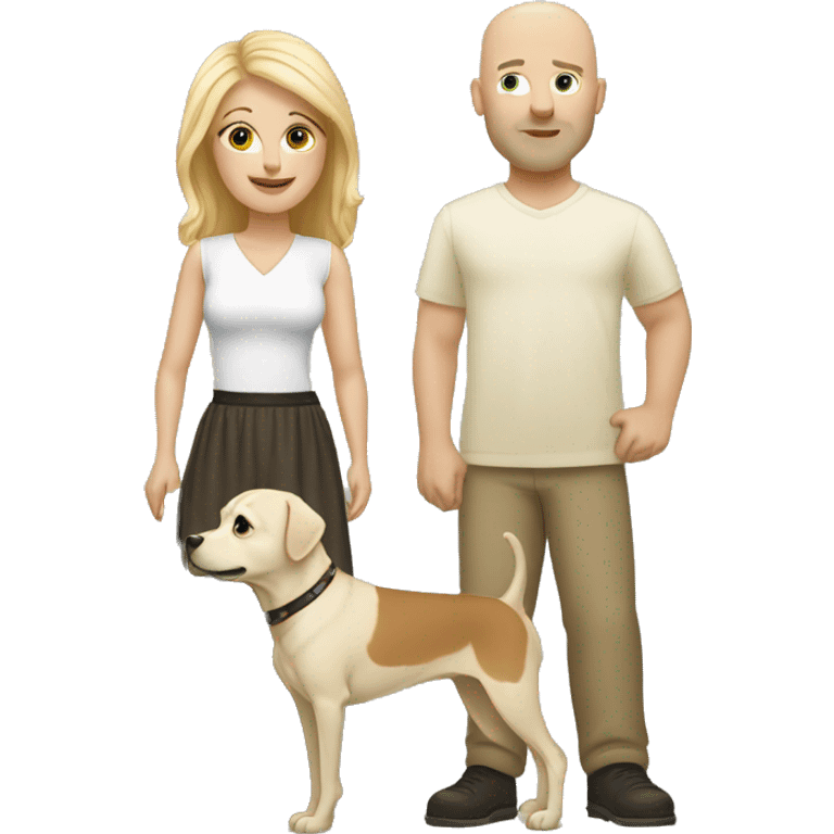 Bald Caucasian man and blonde woman with two small dogs  emoji