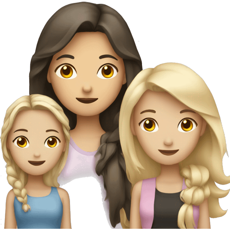 three girls, one is blond, one is brunette and one asian emoji