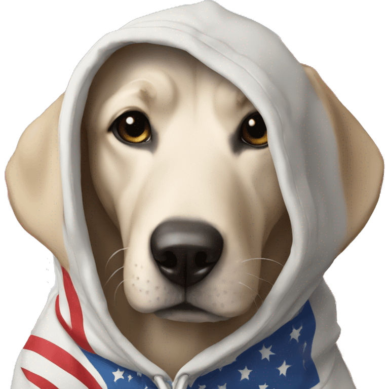 Dog is wearing a hoodie with American flag on it emoji