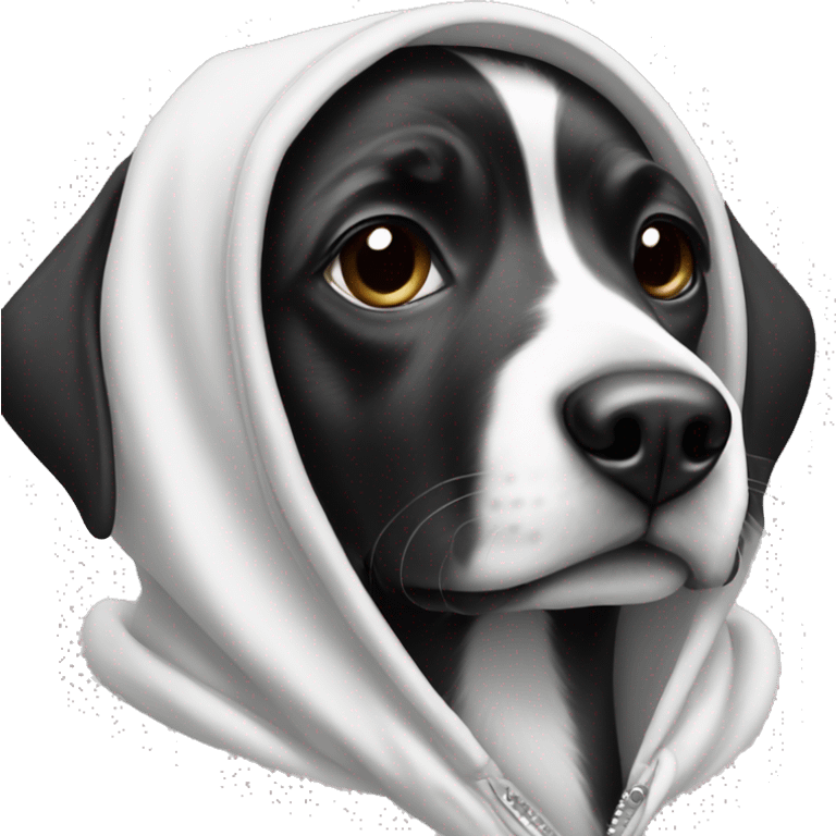 Black and white dog wearing a hoodie emoji