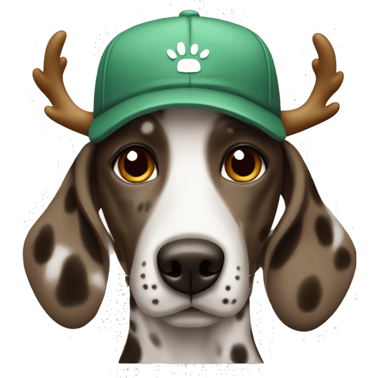 Brown Dalmatian in a cap with deer horns emoji