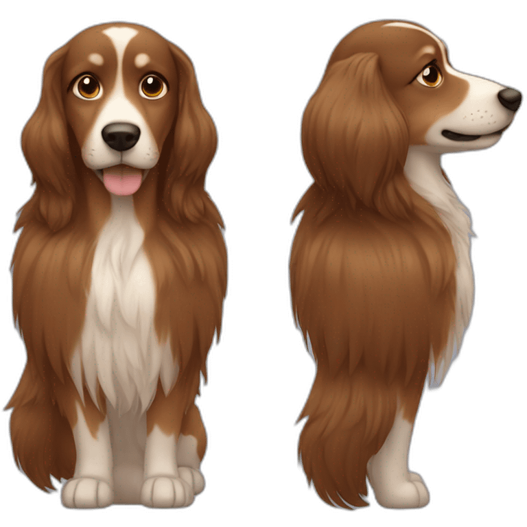 dog with long hair brown mid size and different shades of brown hair emoji