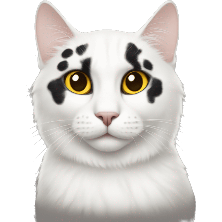 A white cat with big black spots and yellow eyes emoji