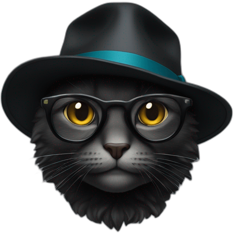 Un Chat noir avec costume lunettes et chapeau noir emoji