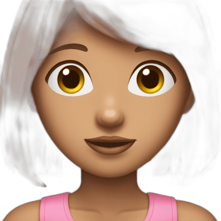 cute girl with long, straight rose hair with fringe and with brown eyes and wearing pink tank top emoji