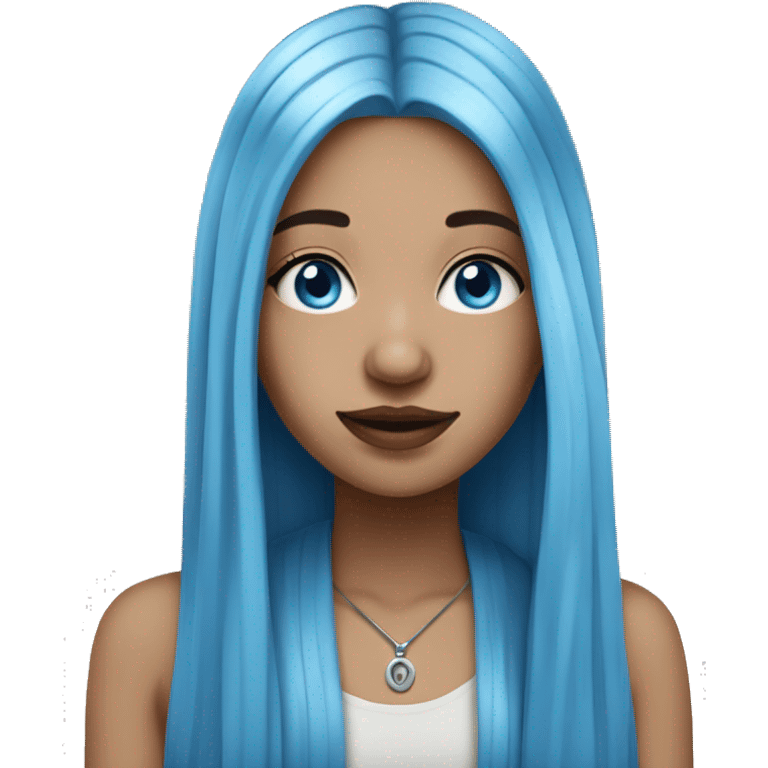 Long straight blue hair girl, light skin tone, with septum piercing, blue eyes emoji