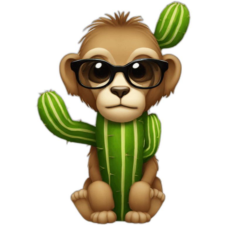 Un singe avec des lunettes qui embrasse un cactus emoji