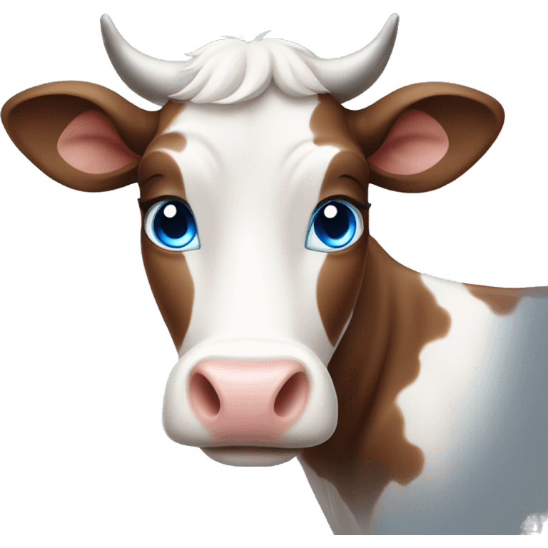 cute brown and white cow with blue eyes  emoji