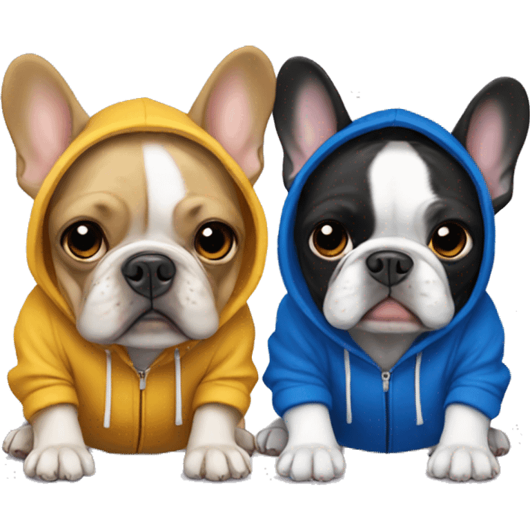 Two French bulldogs wearing hoodies emoji