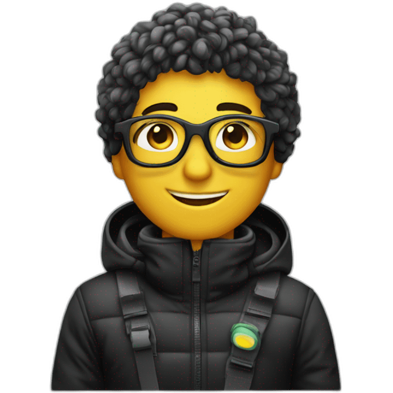 Un garçon blanc à das lunettes de ski il a cheveux noirs emoji